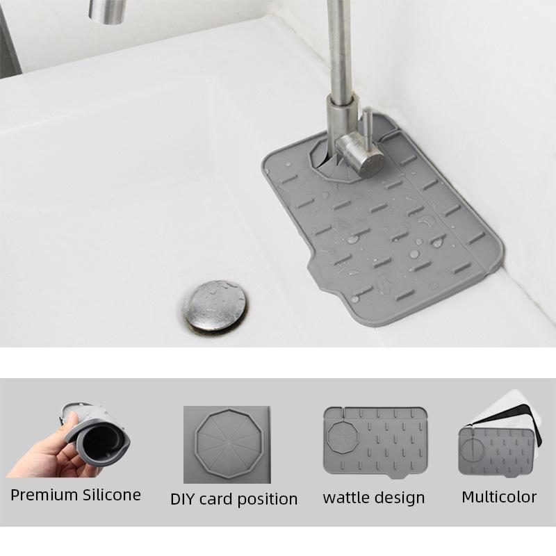 Silicone Faucet Anti-splash Pad Square Drain Tray Waterproof Mat Sink Storage Dry Mat Slope Does Not Hold Water