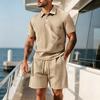 2026 Summer Fashion Sports Style Short Two Piece Set Men's Casual Solid Color Jacquard Short Sleeves Pullover POLO Shirt Shorts 2 Piece Sets