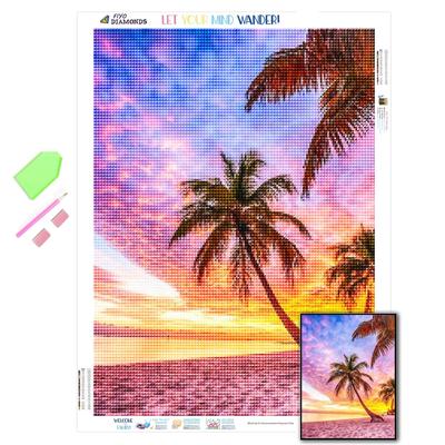Volle quadratische/runde Diamantmalerei Sonnenuntergang Strand Bilder von Strasssteinen 5D Diamant Stickerei Kokosnussbaum Mosaik handgemachtes Geschenk