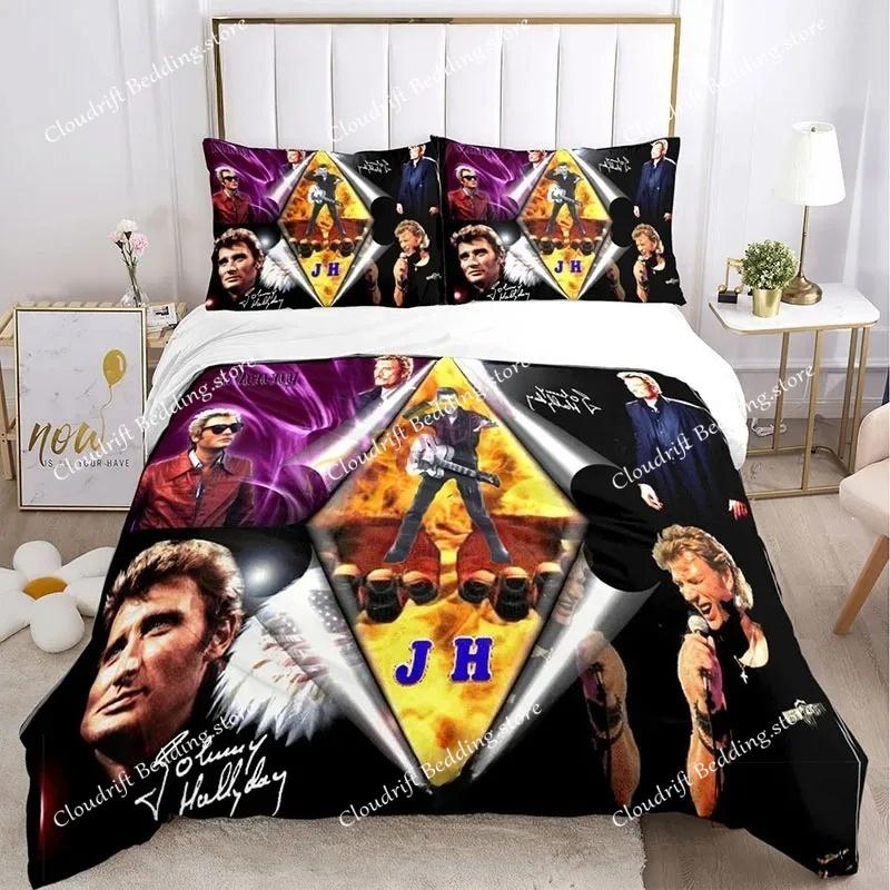 Bettbezug Rock Star Johnny Hallyday 3D Exquisiter Digitaldruck Bettwäsche-Set Bettdecke Bett Jugend Heimdeko Erwachsener Jungen Geschenk