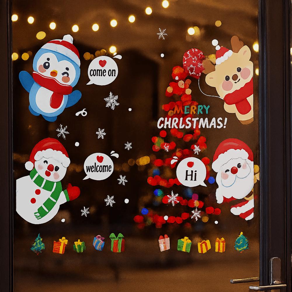 Santa Claus Christmas Tree Christmas Window Stickers Reusable Stickers Glass Stickers Christmas Wall Sticker PVC Electrostatic
