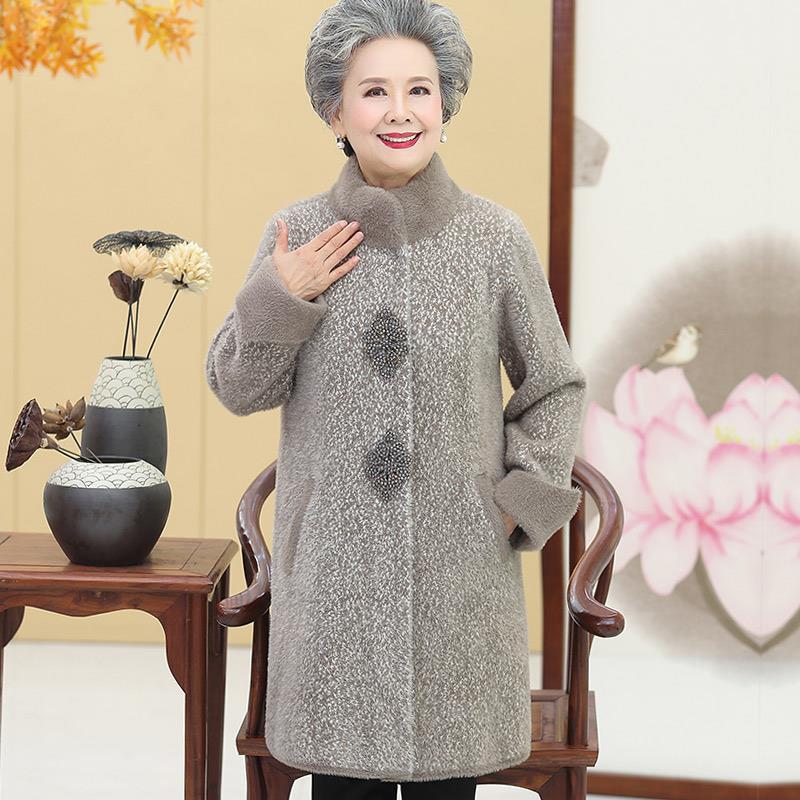Winter Mink Coat For Middle Aged Mother Covered Button Thick Warm Outwear Clothes