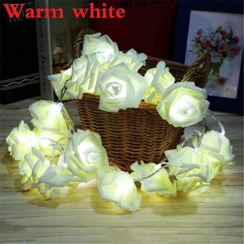 

10 розовых рождественских украшений, гирлянды, имитация светодиодных лампочек, фонарики, гирлянды для вечеринок с цветами для дома 1m 10rose теплый белый