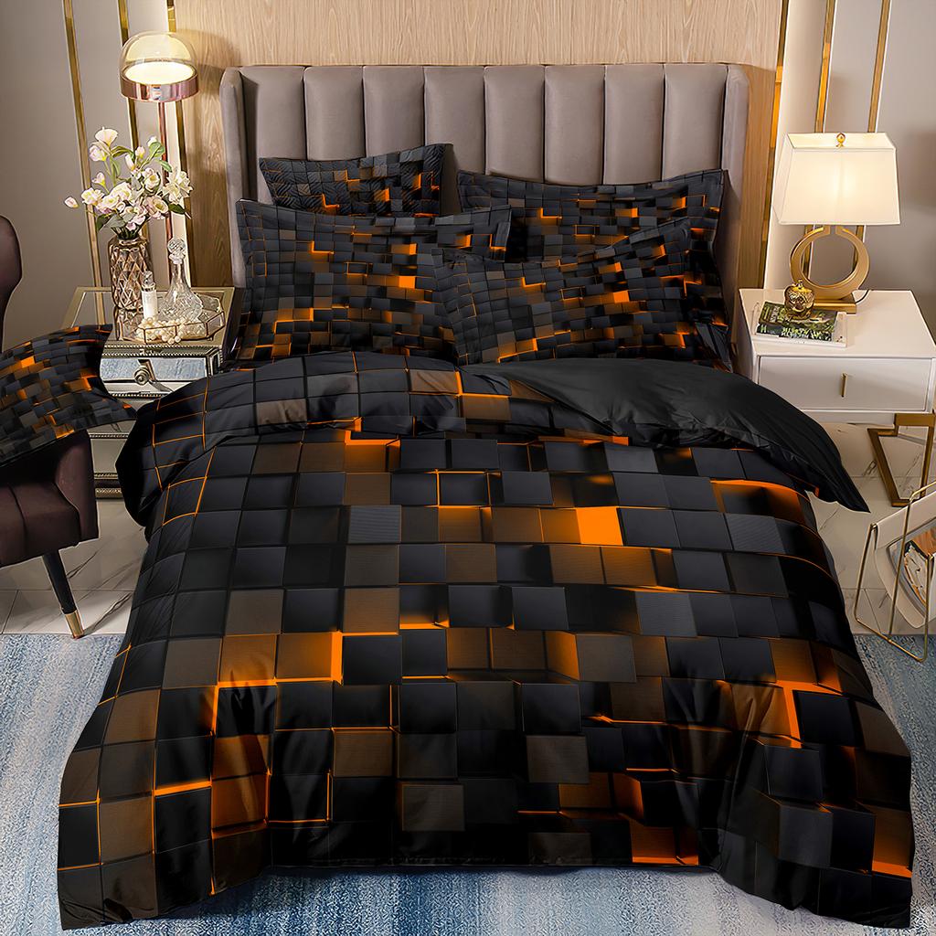 Red Glowing Bedding Set,Abstract King Duvet Cover Honeycomb Quilt Cover For Teens Adults Geometry Hexagon Bed Set