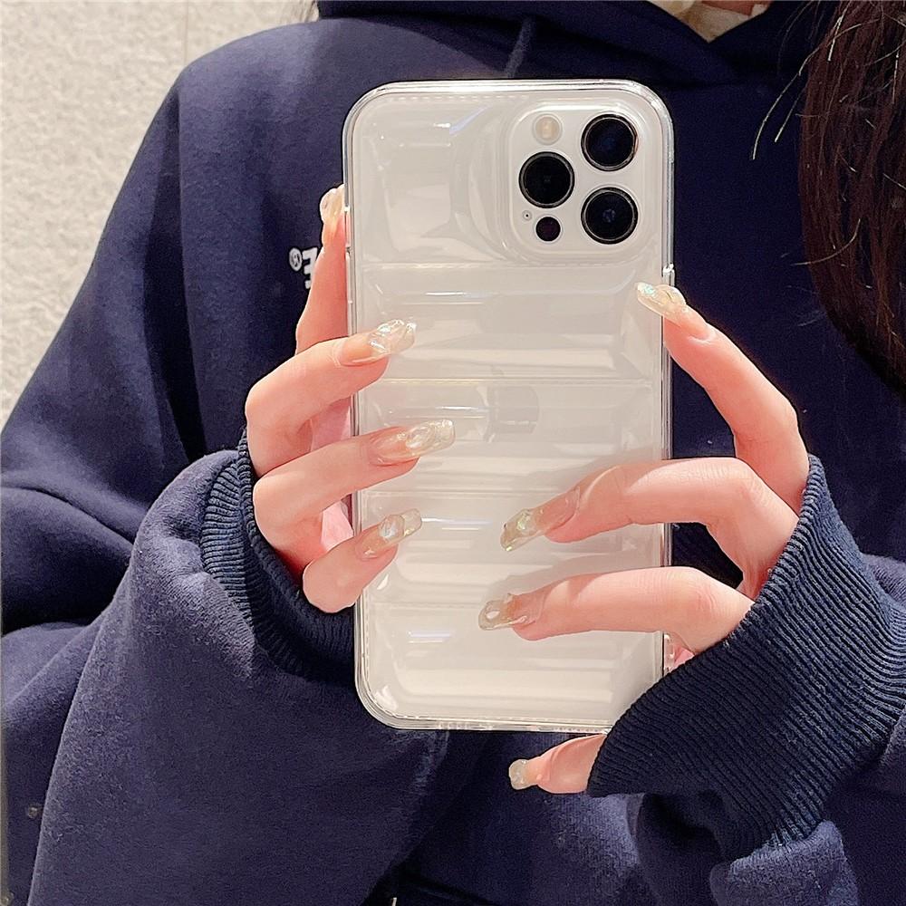 The Puffer Case For iPhone 15 14 13 12 11 Pro Max XR X XS 7 8 Plus Shockproof Transparent Down Jacket Soft Couple Clear Cover