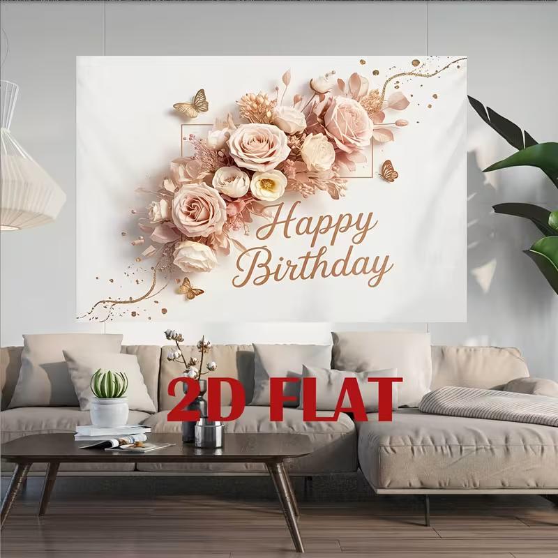 2D Happy Birthday Floral Backdrop Butterfly Party Background