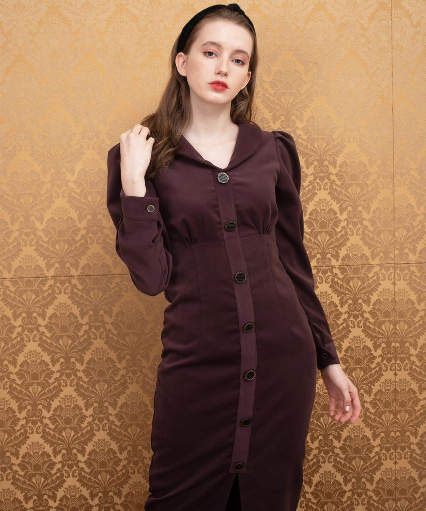 Kathrin Voluminous Sleeve Dress Burgundy