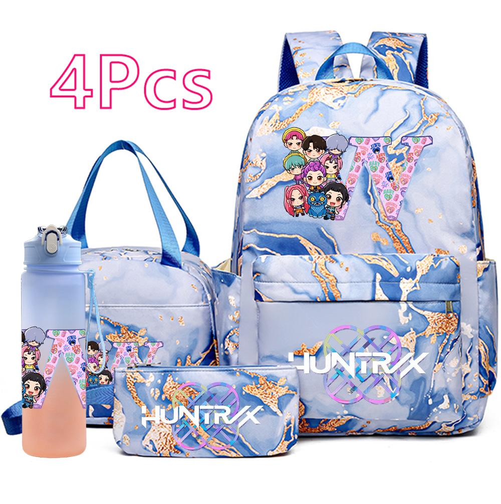 4Pcs/set K-Pop Printed Backpack Handbag Pencil Case 750Ml Water Bottler for Teenager Boy Girl Schoolbag Student Kid Gift Large Capacity Bookbag