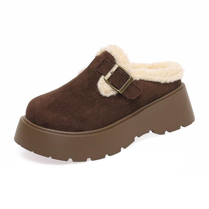 Autumn and winter new fashion lazy plush cotton shoes thick-soled outer wear bag head half slippers women