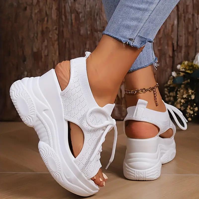 Summer Fashion Comfortable Round-toe Wedge Light Roman Sandals Non-slip Thick-soled Lace-up Casual Sneakers for Women
