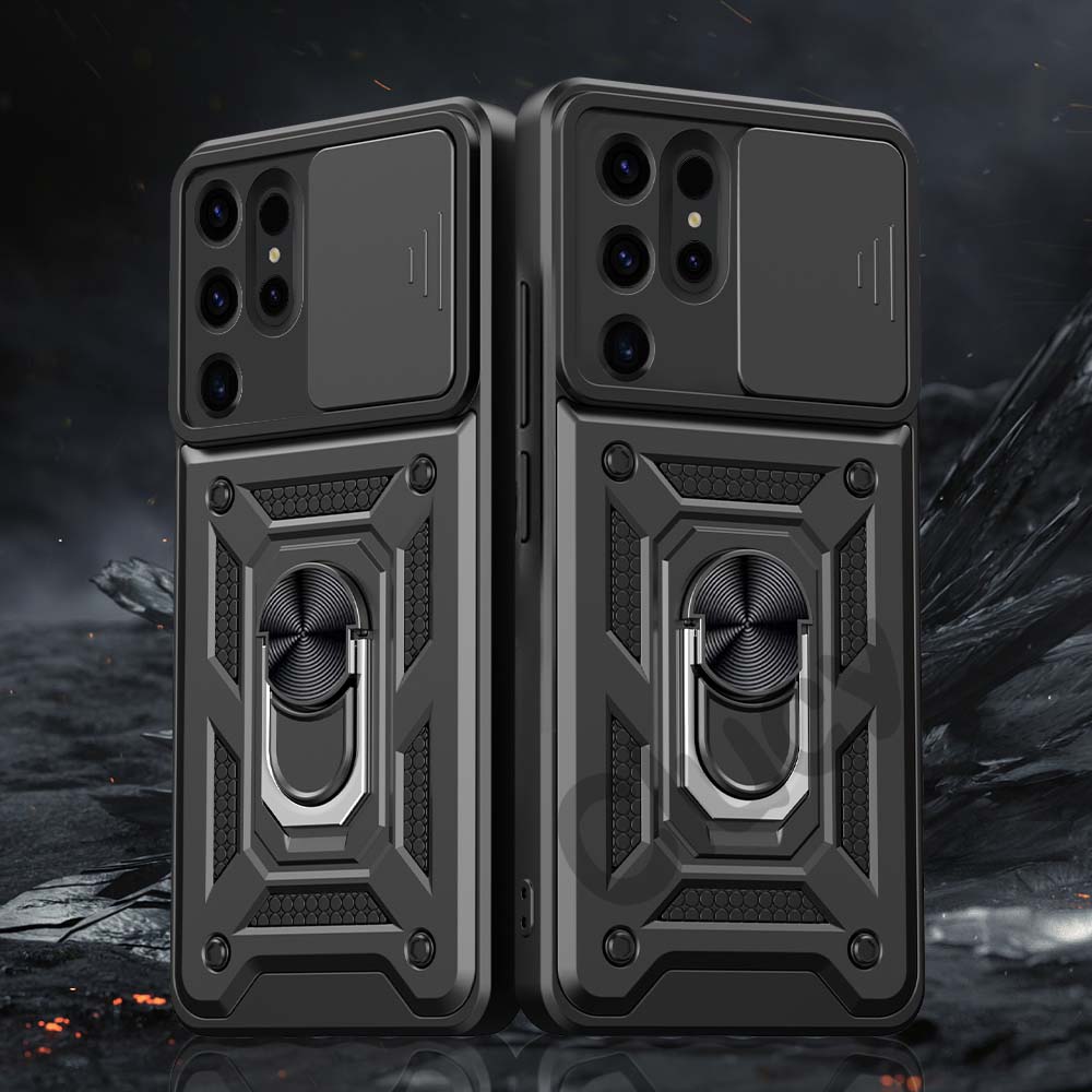 For Samsung Galaxy S24Ultra S23Plus S22 S21 Camera Shockproof Armor Case For Galaxy S23FE Car Magnetic Holder Ring Protect Cover