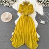 Women's Sweet  Stand Collar Off Shoulder Pleated Waist Slim A-line Elegant Long Dress  Fashion Spring Autumn