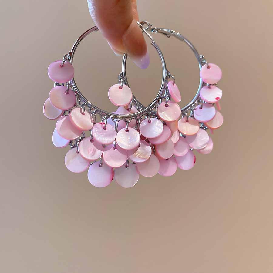 Seaside vacation style flower shell fringed long earrings stud earrings women's earrings design sense