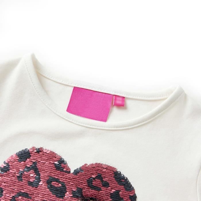 T-shirt enfants à manches longues cœur à paillettes 2 couleurs et 5 dimensions disponibles