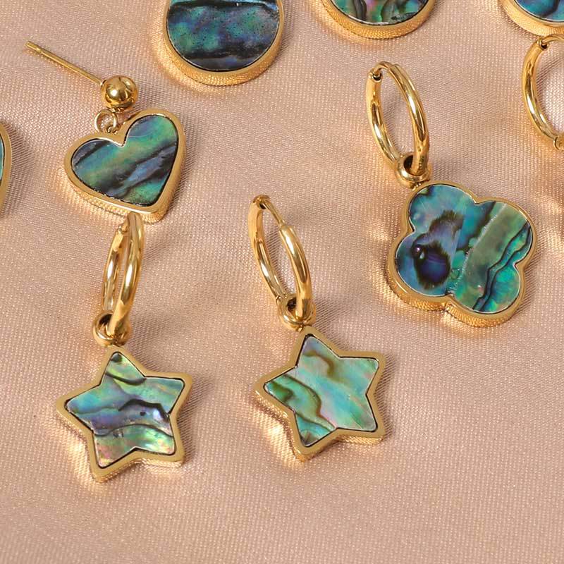 Light Luxury Abalone, Fritillaria, Earrings for Women, High-end Four-leaf Clover, Star Geometric Pendant Earrings