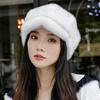 Luxury Faux Mink Fur Beret with Visor for Women, Winter Double Warmth Cotton Lined Hat, Stylish Outdoor Peaked Beret