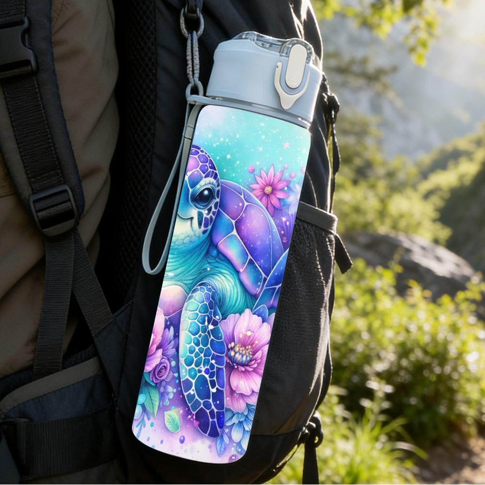 1PC Mermaid Underwater Ocean Fantasy 750ml Color Plastic Sports Water Bottle Leakproof Flip Straw Lid Suitable for Sports Office Home Use