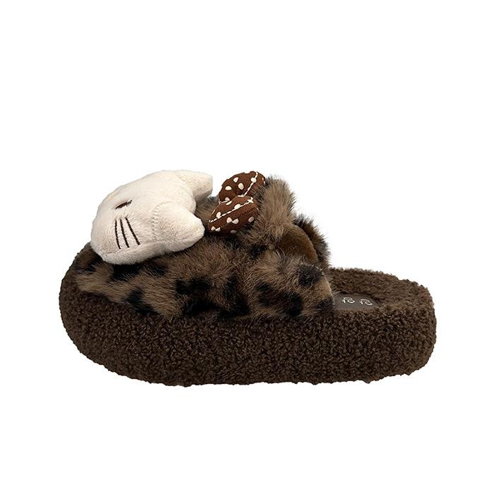 Fashion Sweet Girl Fluffy Slippers Women's Shoes 2025 Autumn and Winter New Outer Wear Casual Cotton Slippers