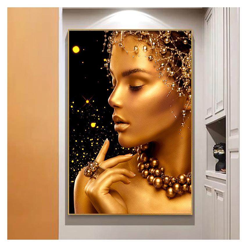 Africké umění olejomalba na plátně Cuadros Plakáty a grafiky Nástěnný obraz do obývacího pokoje Černozlatá žena Sexy akt