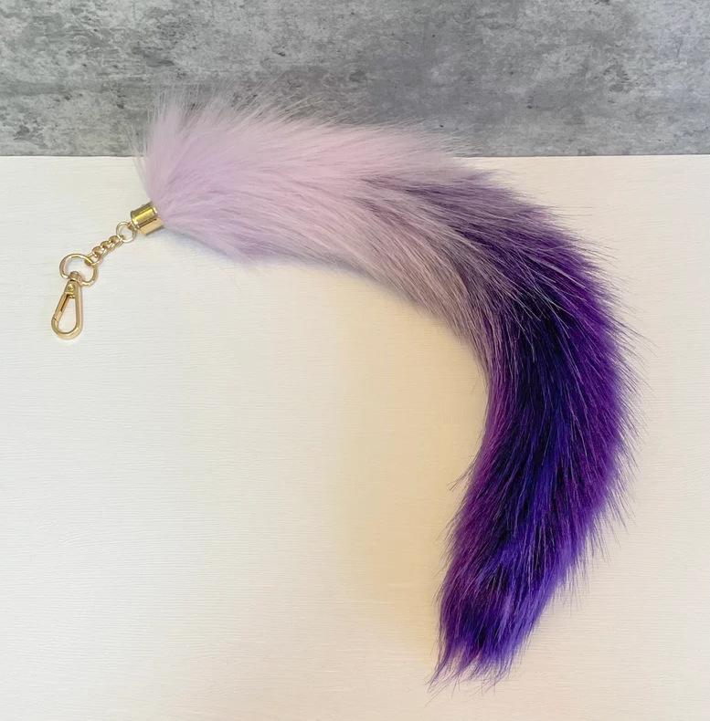 Gradient Pink Fox Tail Plush Keychain Ornament - Cute Car Accessory & Bag Charm