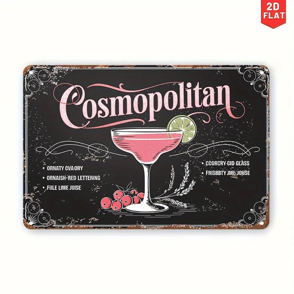 

2D Flat Vintage Aluminum Cosmopolitan Sign ChalkboardStyle Cocktail Recipe Retro Home Bar Decor 1pc 20x30cm