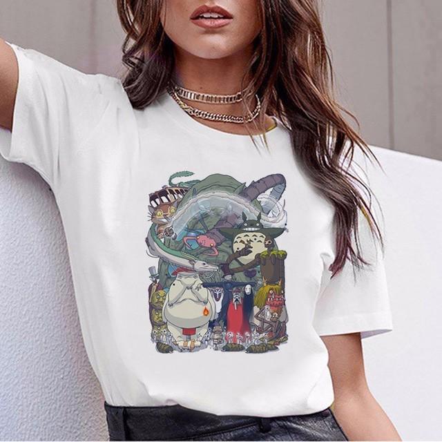 Anime Totoro T Shirt Women Top Tee Shirts Spirited Away T-Shirt Tshirt Korean Style Kawaii 90S Graphic Harajuku Female Ulzzang