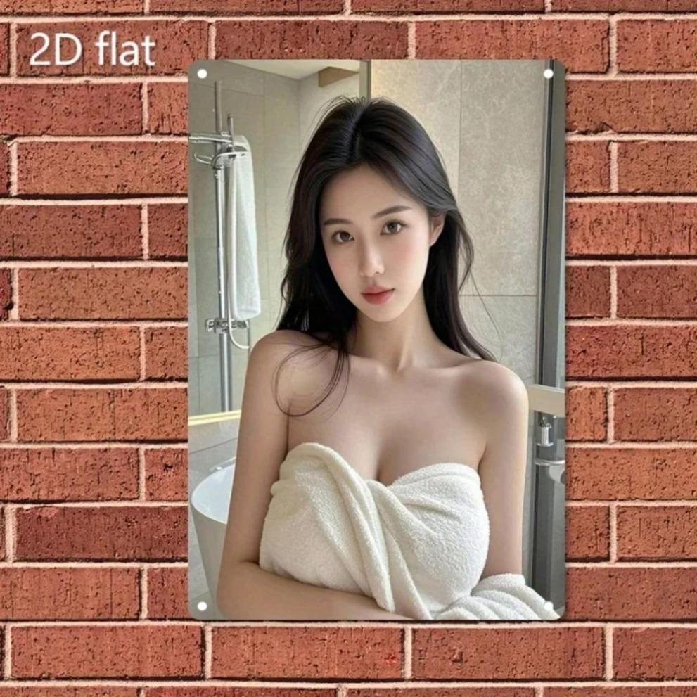 Durable Flat Metal Sign Wall Art for Bathroom Decor Elegant Female Poster Retro Christmas Gift Home Cafe Bar Easy Hang