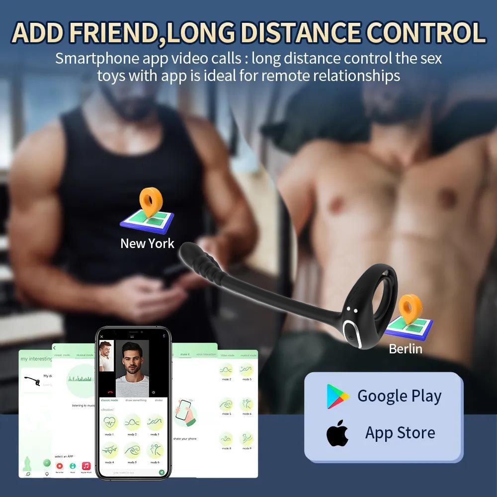 Cockring Prostata Vibrator Sexspielzeug für Männer APP Drahtlos 10 Modi Hodenmassage Anal Butt Plug Penisring Männlicher Masturbator 18