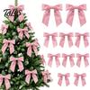 Christmas Party Decorative Accents 10Pcs Velvet Bows, 11x12.5cm Large Ribbon Ornament with Built-in Cable Tie Red Bows for Xmas Tree And Wreath