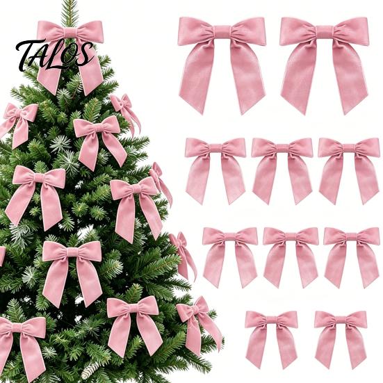 Christmas Party Decorative Accents 10Pcs Velvet Bows, 11x12.5cm Large Ribbon Ornament with Built-in Cable Tie Red Bows for Xmas Tree And Wreath