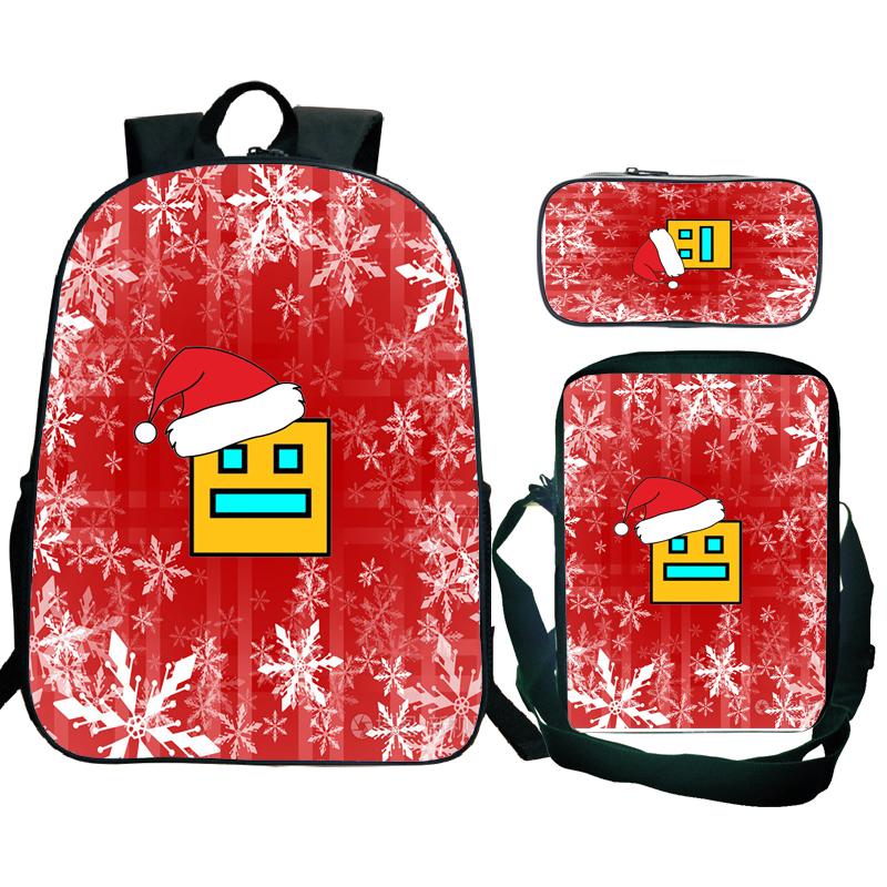 Angry Geometry Dash Backpack 3pcs School Bag Waterproof Student Girls Boys Children Mochila with Pen Bag