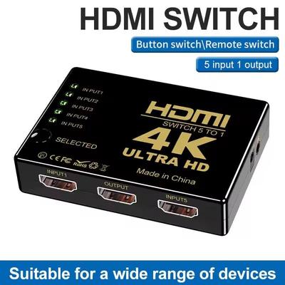 4K HDMI Switcher 5 In 1 Out HDMI-compatible Splitter Selector Video Box Adapter With IR Remote for PC HDTV DVD PS4