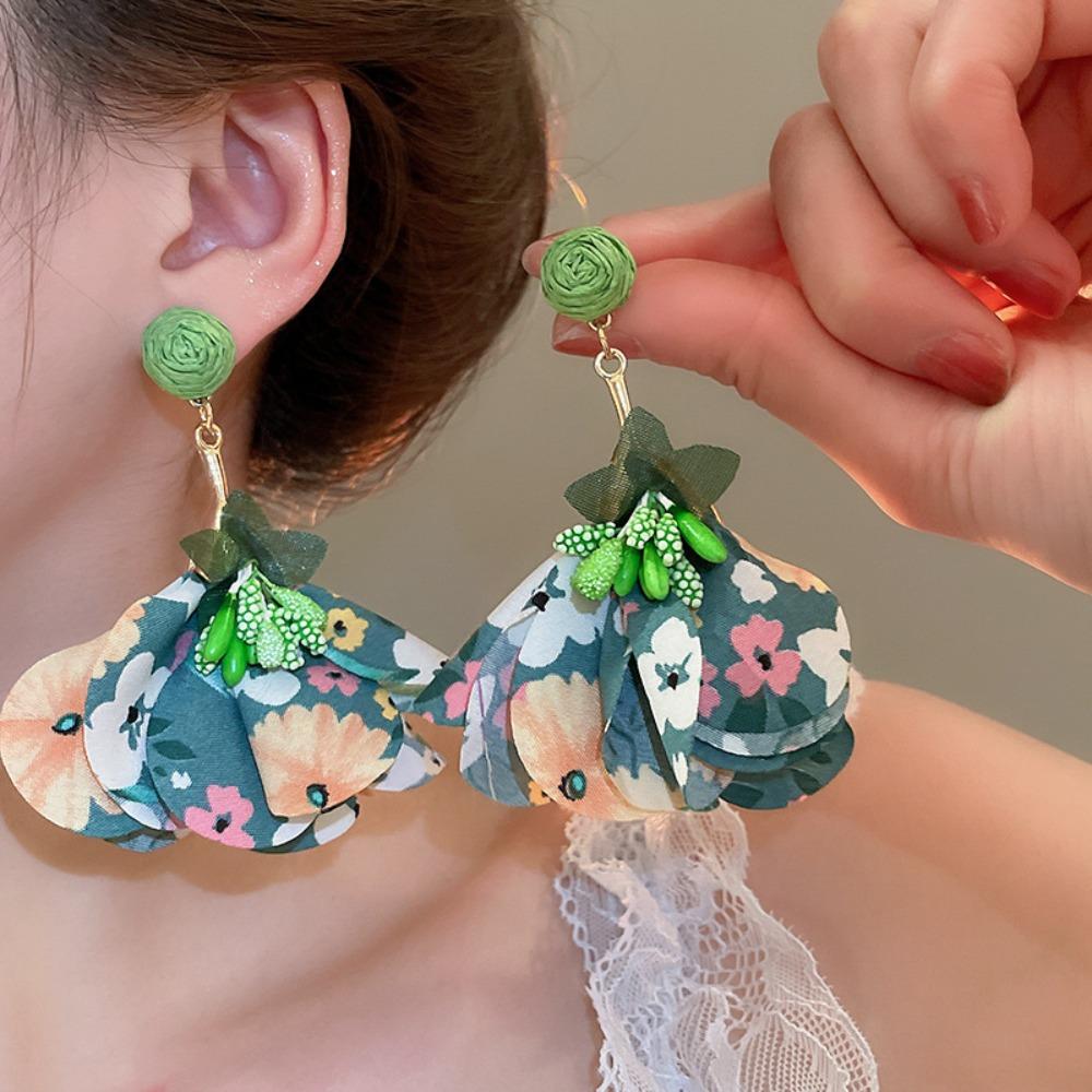 Exaggerated Beach Earrings Tassel Petals Stud Earrings Trendy Flower Dangle Earrings  Vacation