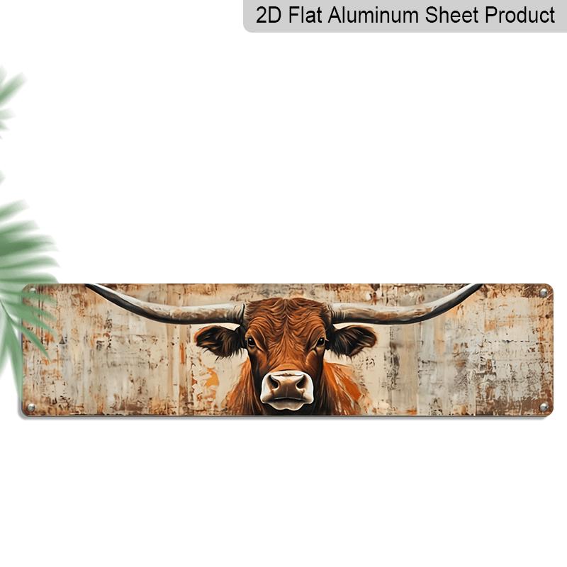 

2D Flat - Retro Longhorn Metal Wall Sign - Durable Western Ranch Aluminum Decorative Sign, 3.93X15.74 Inches, Farmhouse Style Office Home Hanging 40cm x 10cm