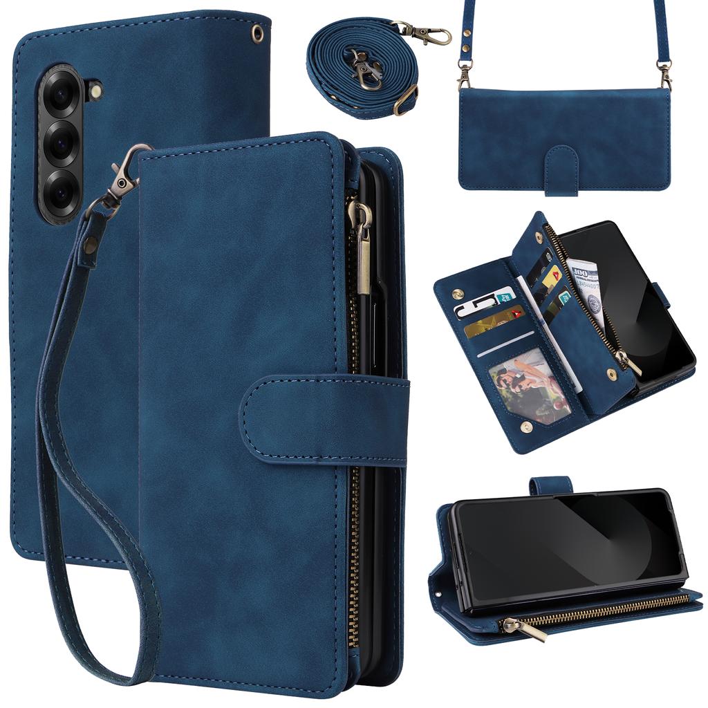 Premium Leather Business Phone Case For Samsung Galaxy Z Fold 7 Zipper Wallet Card Slots Magnetic Flip Cover For Z Fold 6 5 4 3