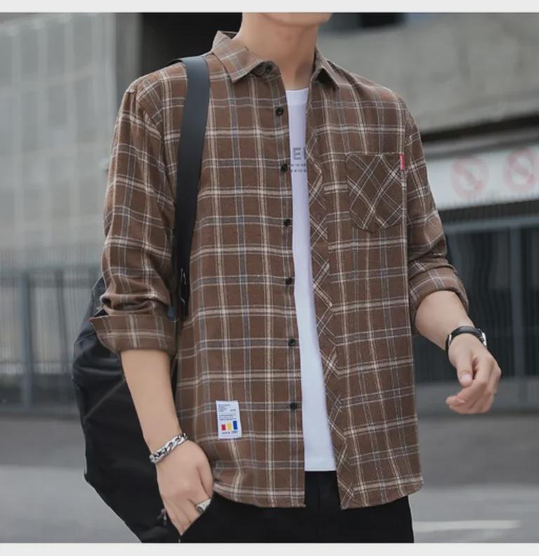 2024 Herr Casual Långärmad Rutig Skjortjacka