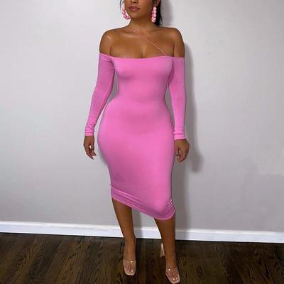 Women's Fashion: 2021 Autumn One-Shoulder Off-the-Shoulder Slim Fit Long-Sleeve Hip-Hugging Dress