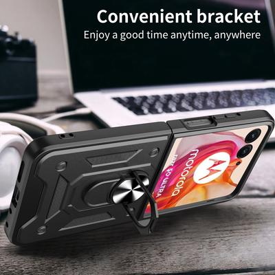 For Motorola Razr 50 Ultra 5G Kickstand Case PC+TPU Phone Shell with Slide Camera Lid