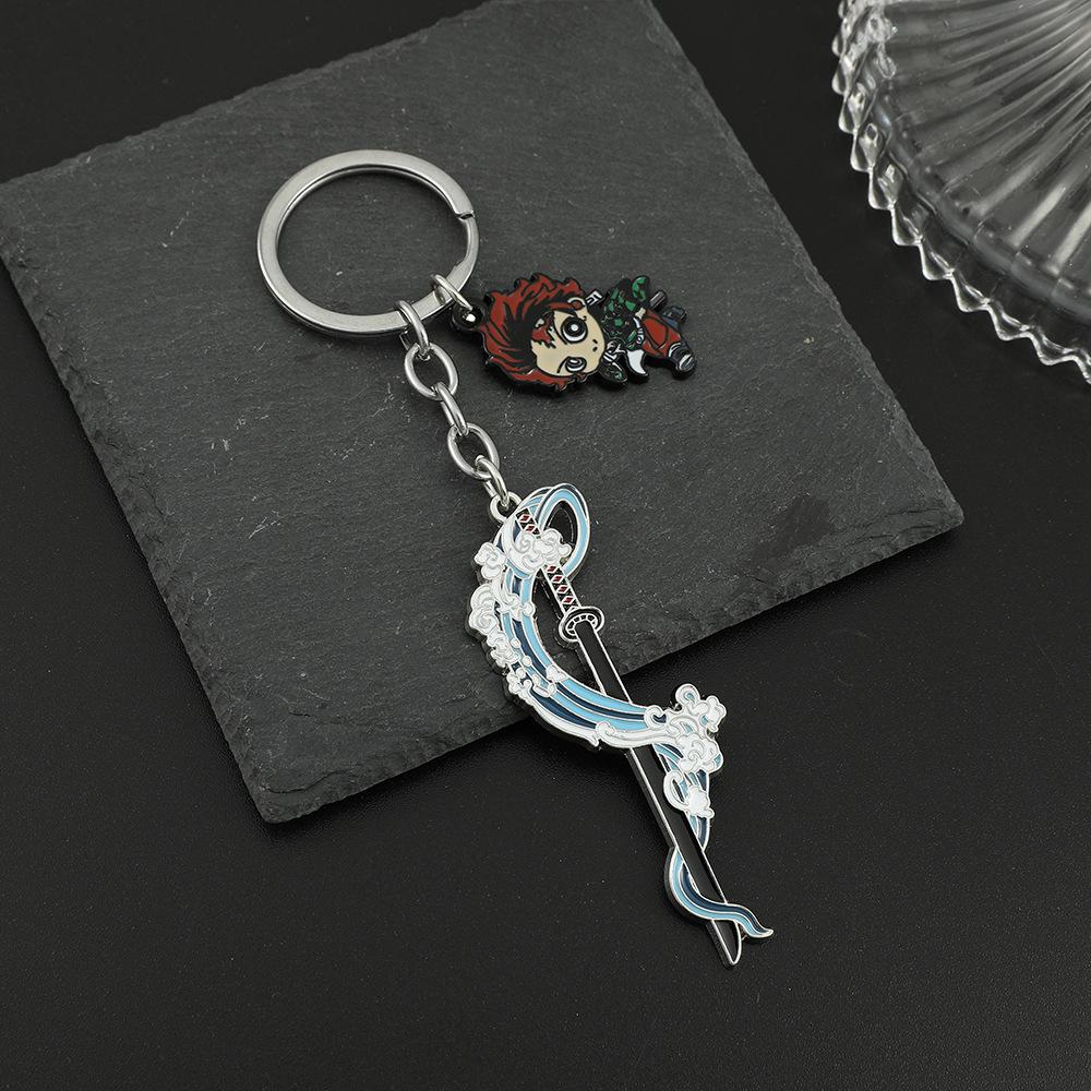 Anime Demon Slayer Keychain Kimetsu No Yaiba Figure Kamado Tanjirou Weapon Pendant Keyring Car Key Holder Fans Gifts