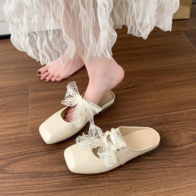 

Сумка Xiaoxiangfeng голова полушлепанцы женская обувь для улицы 2025 весна и лето вечернее кружево Мэри Джейн полуподножка одинарная обувь 40