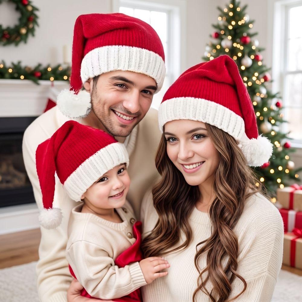 Green Red Christmas Knitted Hat Stripe Parent Child Hat All-match Santa Beanie Hat Winter/Autumn