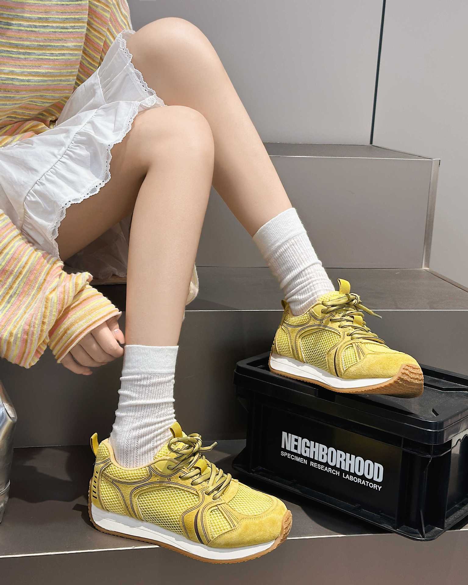 

2025 new popular summer breathable mesh sports shoes women s versatile platform Dexun Forrest Gump shoes casual running shoes 37 жёлтый