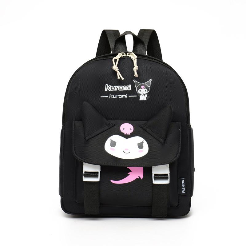 (Black) Kuromi Cinnamoroll Melody Pompomurin Backpack Zipper Waterproof Large Capacity