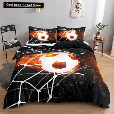 Set de cuvertură de pilota fotbal 3D Fotbal cu foc Seturi de lenjerie de pat pentru adolescenți pentru băieți sport twin, dublu, king size, poliester;