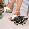 Fashion High Heel Slippers Summer New Round Head Open Toe Cross with Waterproof Platform Anti-slip Wear-resistant Wedge Heels