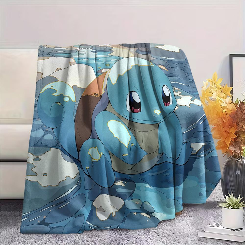 Squirtle Print Flannel Blanket, High quality Comfortable for All Seasons, Home Decor, Warmth and Comfort