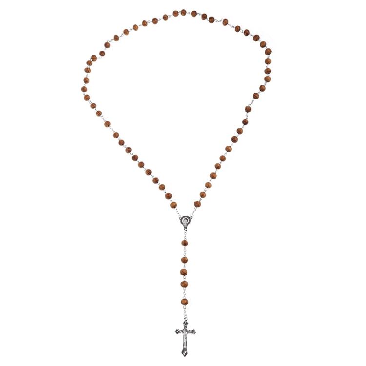 Rosary Necklace Retro Wooden Beads Women Crucifix Charm Gifts Ceremony Wearing