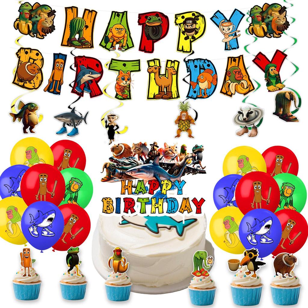 Cross-Border Classic Mountains & Seas Birthday Party Supplies: Cartoon Tableware & Fun Decorations