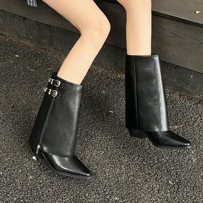 Boots Women's 2025 Spring and Autumn New Square Head High Heel Fashion Boots Pants Boots Fried Street Western Cowboy Knight Boots