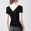 Short-sleeved T-shirt for Women In Summer New European Women's Solid Color T-shirt Temperament Deep V Backless Waist Top